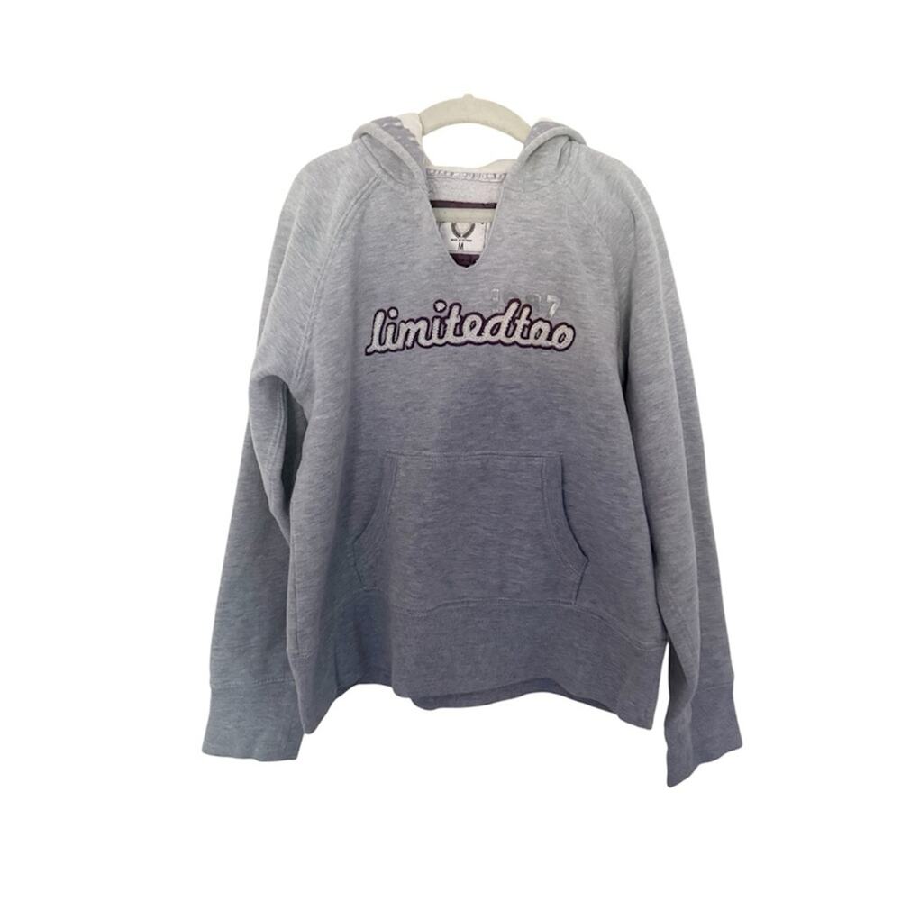 Vintage Limited Too Girls Size Medium Gray Hoodie Rhinestones Patch Embroidered